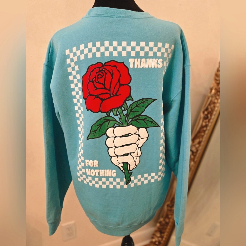Red Eight Sweatshirt Turquoise Size Large Thanks For Nothing Graphic